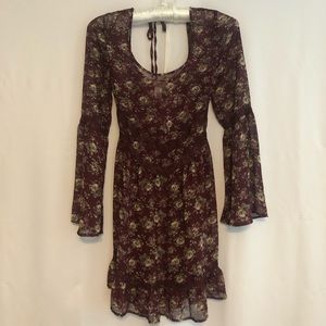 Sheer 70s Inspired Floral Bell Sleeve Dress